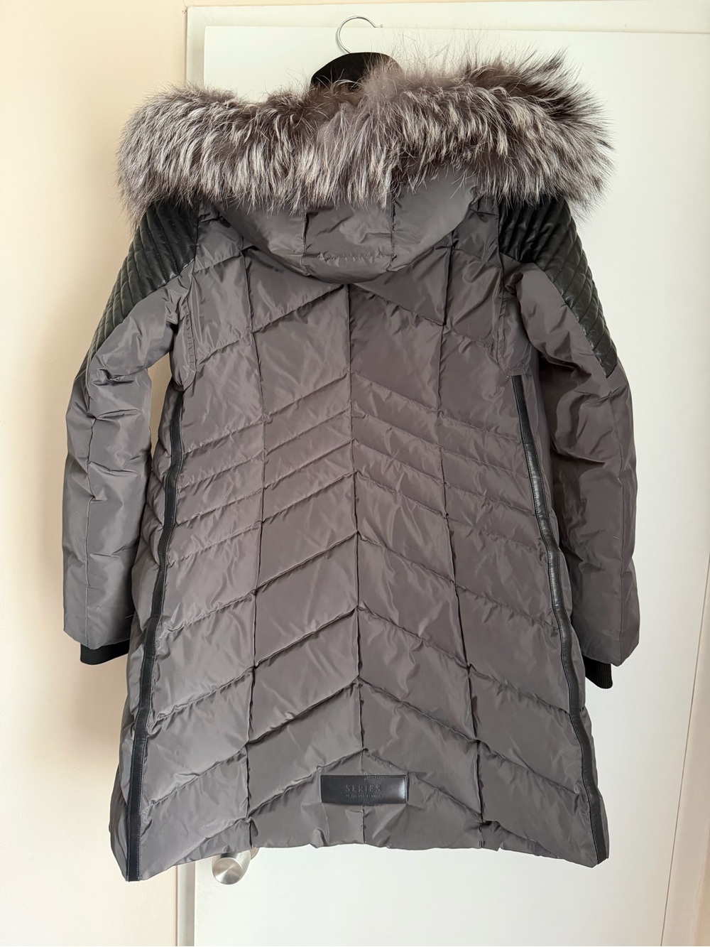 NB Series by Nicole Benisti Grey Quilted Down Puffer with Faux Fur Trim